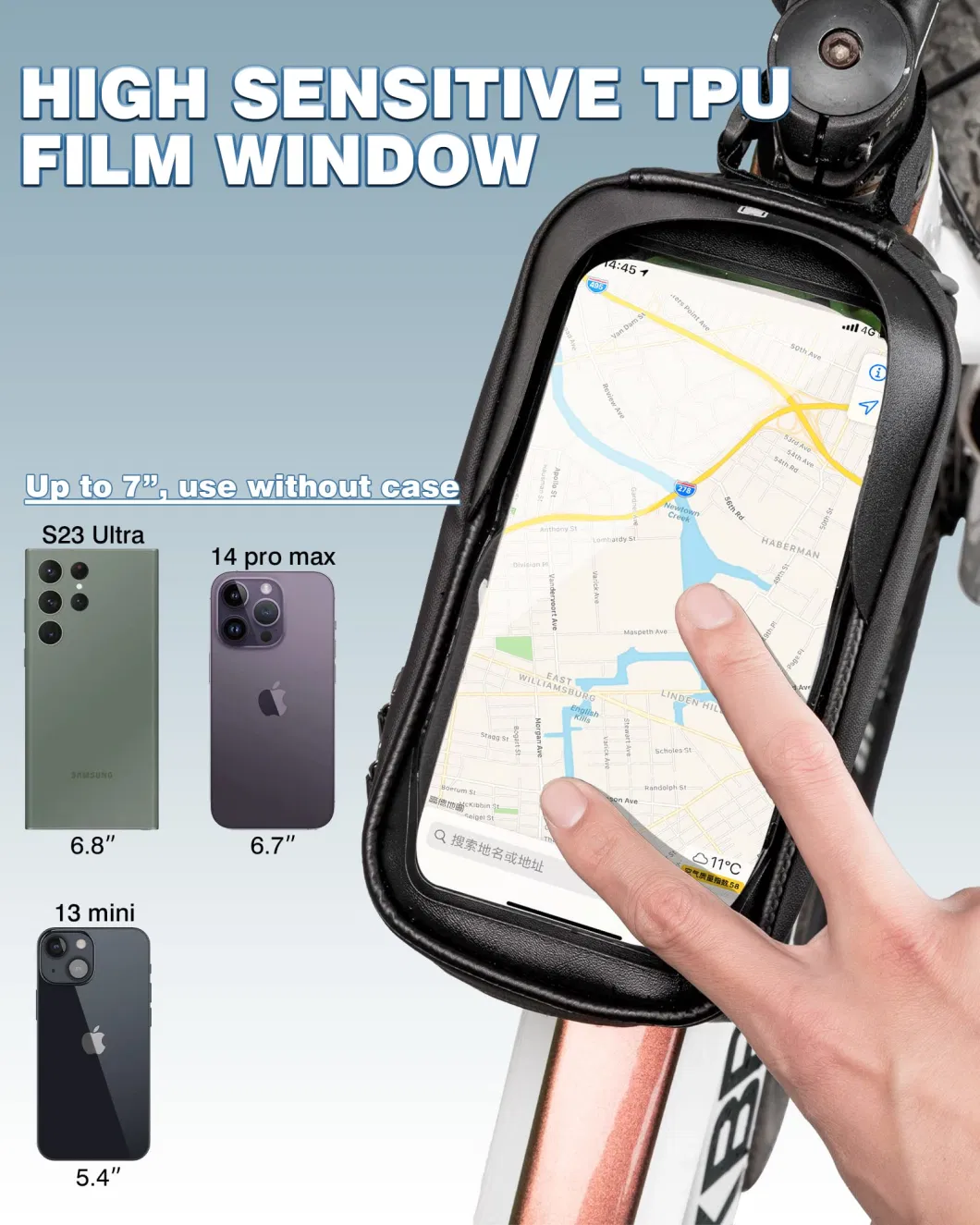 Bike Phone Front Frame Bag Bicycle Bag Waterproof Bike Phone Mount Top Tube Phone Case Holder Accessories Cycling Pouch Compatible Phone Under 6.5inches