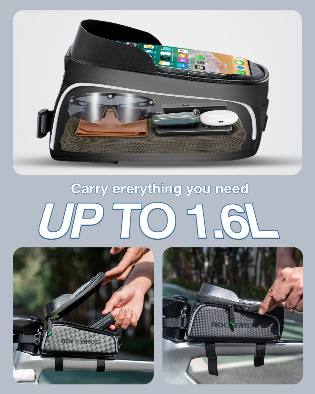 Bike Phone Front Frame Bag Bicycle Bag Waterproof Bike Phone Mount Top Tube Phone Case Holder Accessories Cycling Pouch Compatible Phone Under 6.5inches